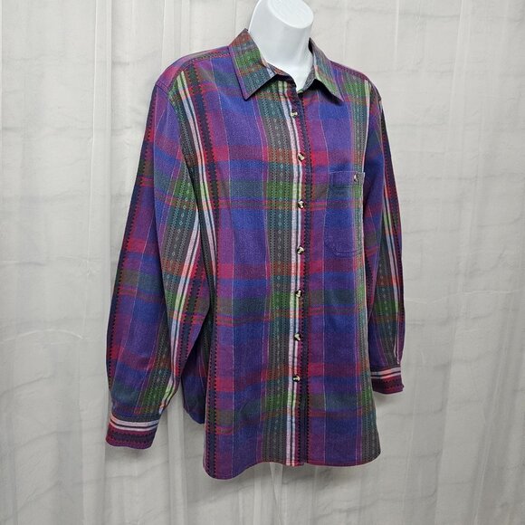 Vintage Cabin Creek Button Down Blouse Purple Green Plaid Preppy Boho 18W - Picture 4 of 12